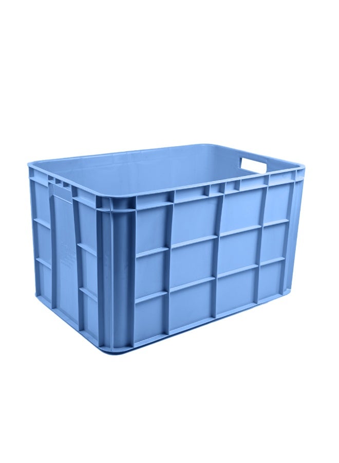 Plastic Storage Fish/Multipurpose Crate Box 600×400×350 mm 72L Stackable Heavy Duty Reinforced Walls Anti-Slip Base for Home Industrial Commercial Delivery - Blue